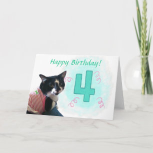 ハッピーキャット ナンバー4 リボン 誕生日カード カード