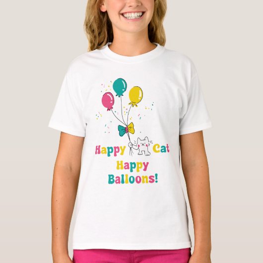 ハッピーキャット、ハッピーバルーン！🎈🐱 Tシャツ (正面)