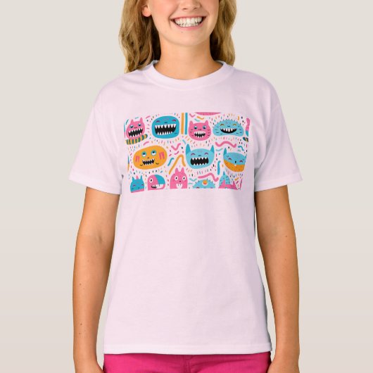 ハッピーキャット&モンスター顔 Tシャツ (正面)