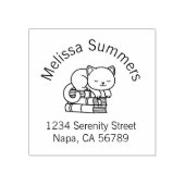 ハッピーキャット 本の山 アーチ 住所ラベル ラバースタンプ (インプリント)