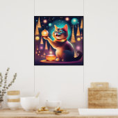 ハッピーキャッ祝トのクリスマス،タキシード猫ポスター ポスター (キッチン)