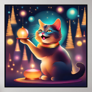 ハッピーキャッ祝トのクリスマス،タキシード猫ポスター ポスター