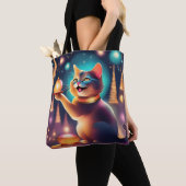 ハッピーキャッ祝トのクリスマス，トート トートバッグ (クローズアップ)