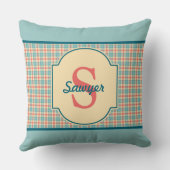 ハッピーキャンパパーソナライズされたー枕（アクア&サンゴ） クッション (裏面)