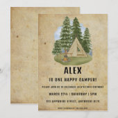 ハッピーキャンパーのファーストバースデーパーティー招待状 招待状 (正面/裏面)