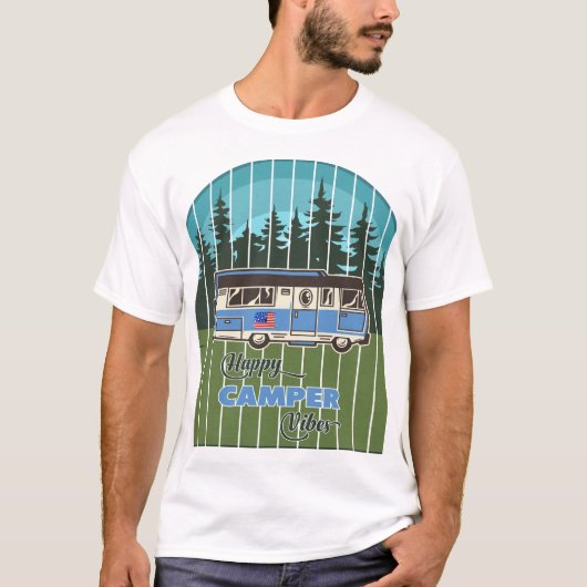 ハッピーキャンパーの雰囲気 レトロなRV旅行 Tシャツ (正面)