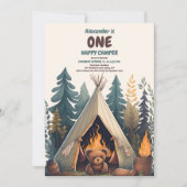 ハッピーキャンパーウッドボーイズ1歳の誕生日 招待状 (正面)