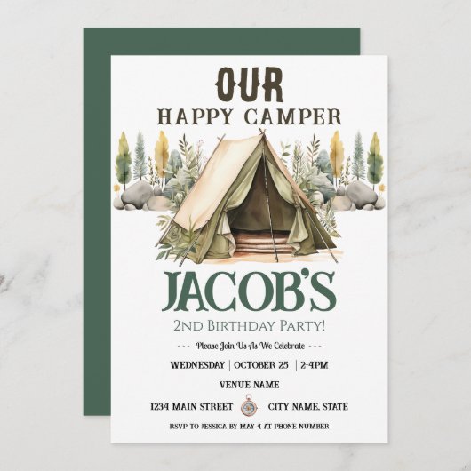 ハッピーキャンパーキッズ2nd誕生日 招待状 (正面/裏面)