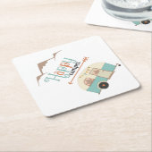 ハッピーキャンパーキュートレトロRV スクエアペーパーコースター (アングル)