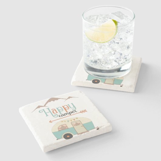 ハッピーキャンパーキュートレトロRV ストーンコースター (横)