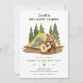ハッピーキャンパーギターベアの誕生日パーティーへの招待 招待状 (正面)