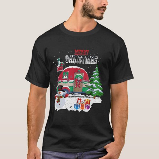 ハッピーキャンパークリスマスシャツキャンピングクおもしろいリスティム Tシャツ (正面)