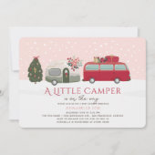 ハッピーキャンパークリスマスピンクの女の子ベビーシャワー 招待状 (正面)