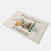 ハッピーキャンパーズウォーターカラーパーソナライズキャンプテント ドアマット (アングル)