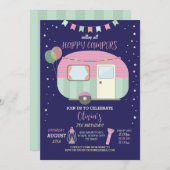 ハッピーキャンパーズグランプキャンプネイビーピンク招待状 招待状 (正面/裏面)