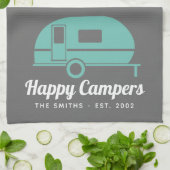 ハッピーキャンパーズグレイティール(緑がかった色)キャンプ キッチンタオル (折り畳み)