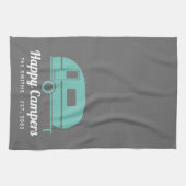 ハッピーキャンパーズグレイティール(緑がかった色)キャンプ キッチンタオル (横)