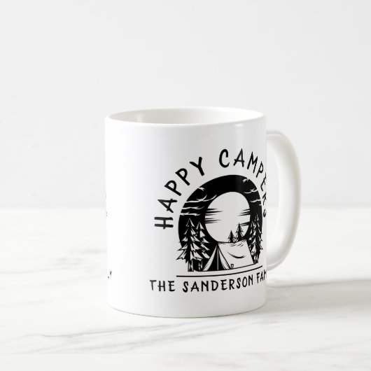 ハッピーキャンパーズファミリーネームキャンピングトリップ コーヒーマグカップ (正面右)