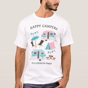 ハッピーキャンパーズファミリーネームレトロキャラバンキャンピング Tシャツ