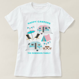 ハッピーキャンパーズファミリーネームレトロキャラバンキャンピングT- Tシャツ