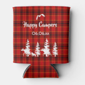 ハッピーキャンパーズランバージャックテーマレッドプレイドパターン 缶クーラー (正面)