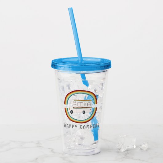 ハッピーキャンパーズレインボーRVサンセットモーターホームRVing アクリルタンブラー (アイス正面)