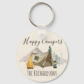 ハッピーキャンパーズ 水彩画 オリジナル キャンプ テント キーホルダー (正面)