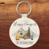 ハッピーキャンパーズ 水彩画 オリジナル キャンプ テント キーホルダー (正面)