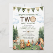 ハッピーキャンパーデュアルジョイントダブル誕生日 招待状 (正面)