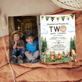 ハッピーキャンパーデュアルジョイント二重誕生日写真 招待状