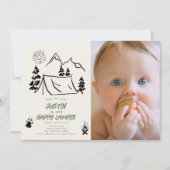 ハッピーキャンパーハンドドロッドテントフォト1st誕生日 招待状 (正面)