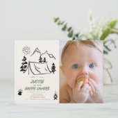 ハッピーキャンパーハンドドロッドテントフォト1st誕生日 招待状 (スタンド正面)