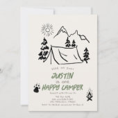 ハッピーキャンパーハンドドロッドテントマウンテン1st誕生日 招待状 (正面)