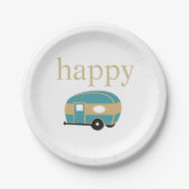 ハッピーキャンパーパーパーソナリティティール(緑がかった色)金ゴールドトラベルトレーラー ペーパープレート (正面)