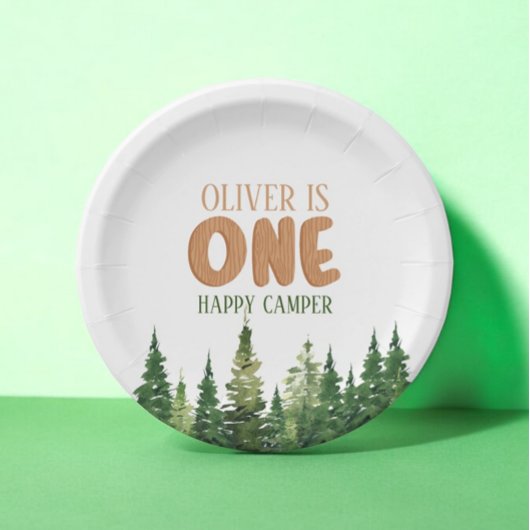 ハッピーキャンパーフォレストファースト誕生日紙プレート ペーパープレート