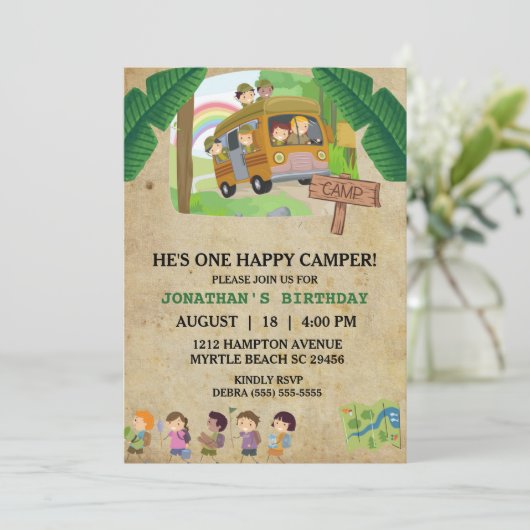 ハッピーキャンパー子供の誕生日パーティー 招待状 (スタンド正面)
