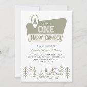 ハッピーキャンパー少年1歳キャンプフォレスト誕生日 招待状 (正面)