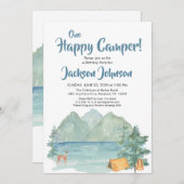 ハッピーキャンパー山岳水彩誕生日 招待状 (正面/裏面)