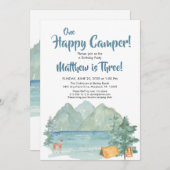 ハッピーキャンパー素朴マウンテンズ子供の誕生日 招待状 (正面/裏面)
