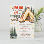 ハッピーキャンパー誕生日パーティーでハイキング 招待状 (スタンド正面)