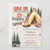 ハッピーキャンパー誕生日パーティーでハイキング 招待状 (正面)