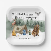 ハッピーキャンパー誕生日フォレストベア ペーパープレート (正面)