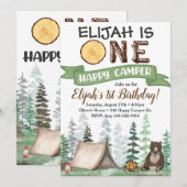 ハッピーキャンパー誕生日招待状 1歳誕生日 招待状 (正面/裏面)