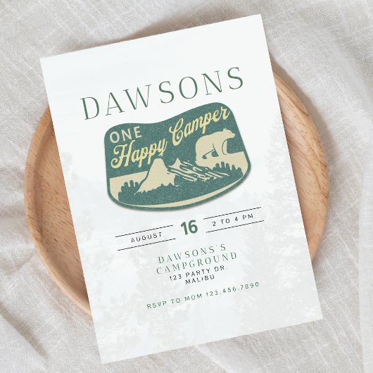 ハッピーキャンパー1人、1歳の誕生日、招待状 招待状