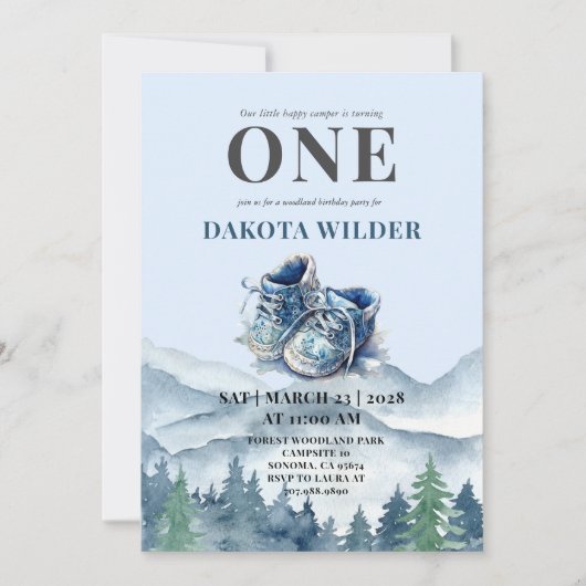 ハッピーキャンパー1stバースデーキャンプサイトパーティー 招待状 (正面)