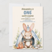 ハッピーキャンパー ウッドランドラビット ボーイズ 1歳の誕生日 招待状 (正面)