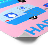 ハッピーキャンパー！カンパーヴァンライフRVトレーラーピンク ポスター (角)