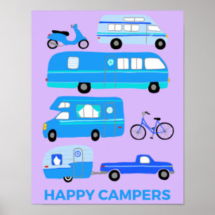 ハッピーキャンパー!カンパーヴァンライフRVトレーラーピンク ポスター