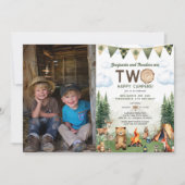 ハッピーキャンパー デュアルジョイント ダブル バースデー フォト 招待状 (正面)