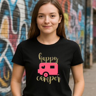 ハッピーキャンパー - ピンクハートのキャンピングカー Tシャツ